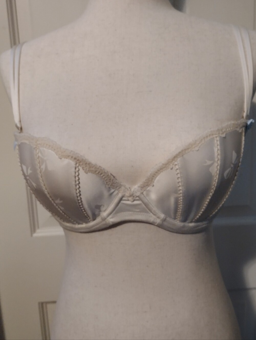 Victoria's Secret Satin Cream Balconette Bra with Lace Edge